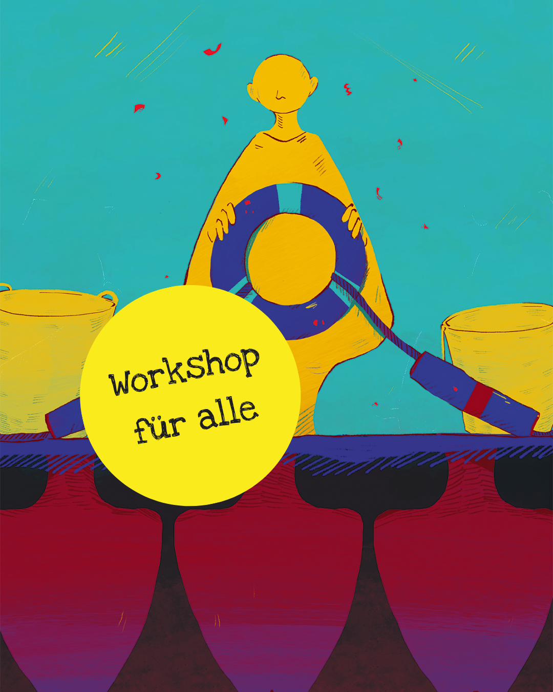 Illustration mit einer Figur, die einen Rettungsring in den Händen hält.