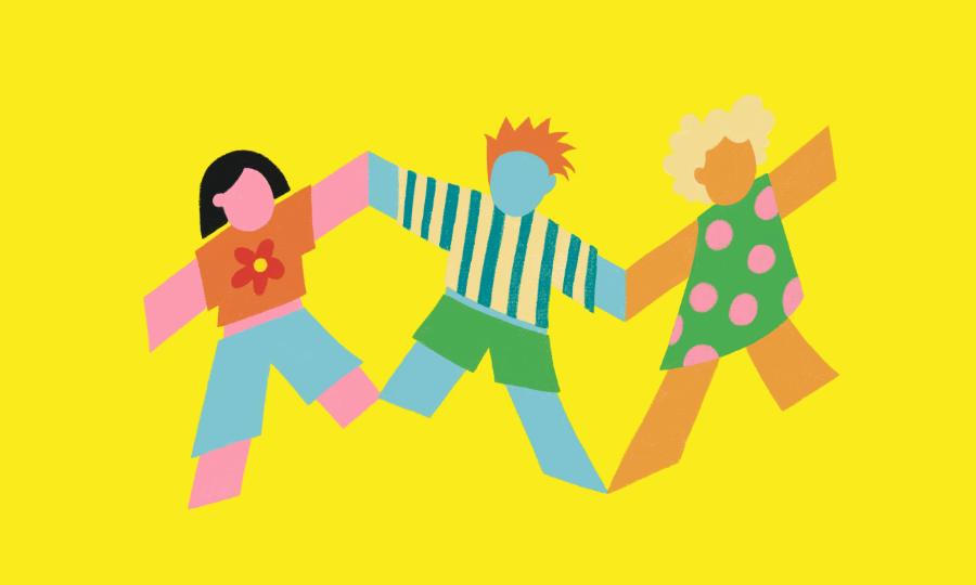 Illustration von einer bunten Papiergirlande aus menschlichen Figuren